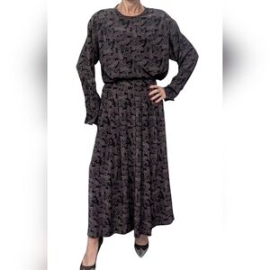 Vintage 100% Silk Two Piece Set Blouse Size 6 & Maxi Skirt Size 8 Minimalist